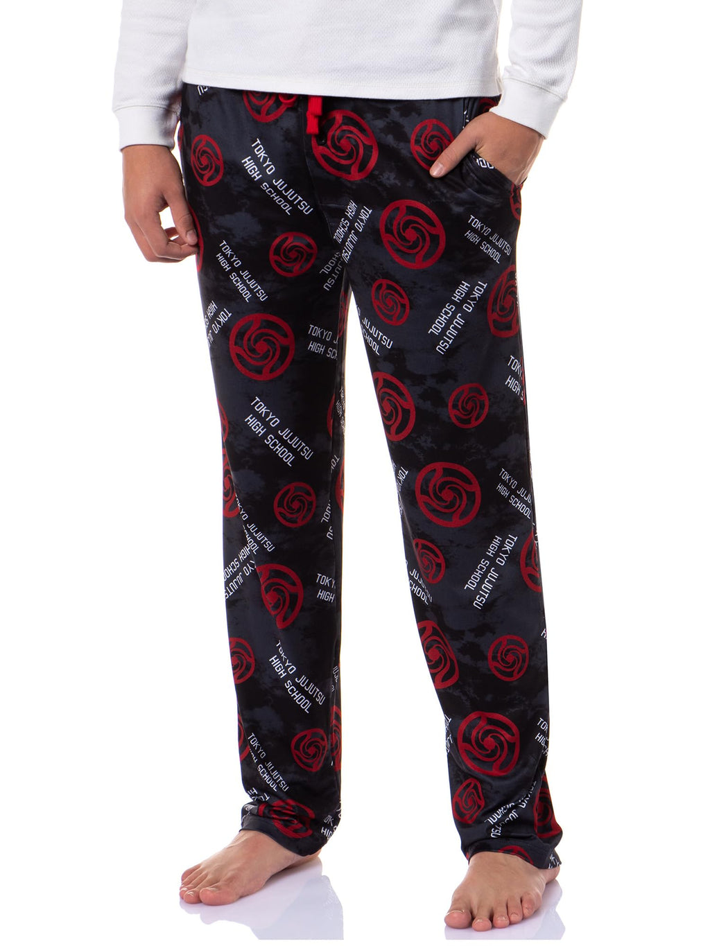 Bioworld Jujutsu Kaisen Mens Tokyo Jujutsu High School Logo Allover Print Adult Lounge Sleep Pants (Large) Black
