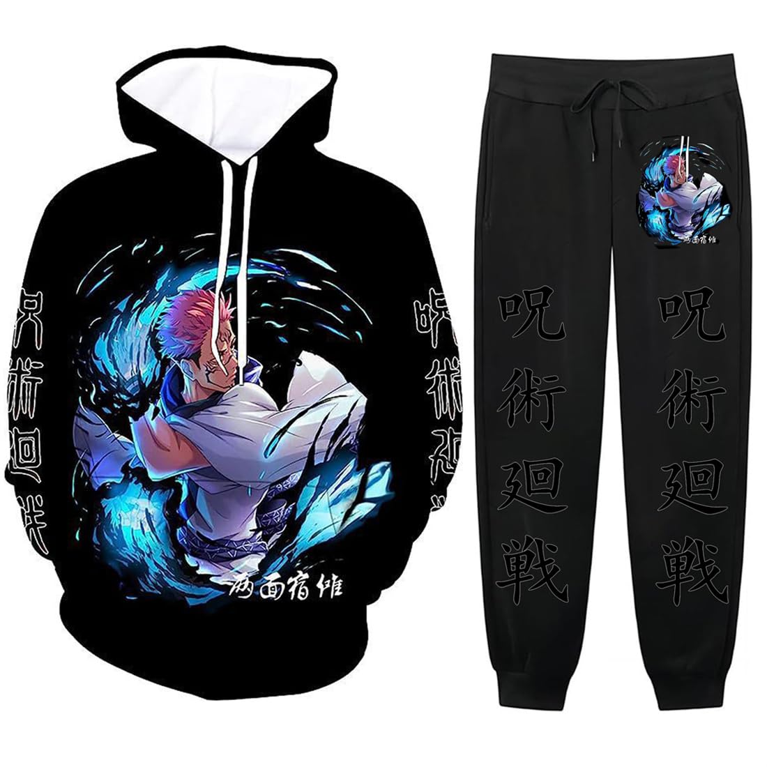 Anime Hoodie And Pant Set for Men Women Novelty 3D Hoodies Sweatshirt 2 Piece Hoodie Sweatpants Set